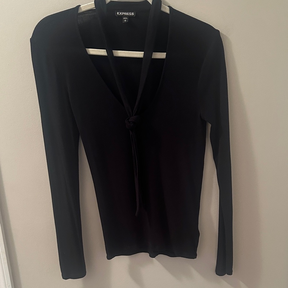 Express Black with a tie Detail V-Neck Top